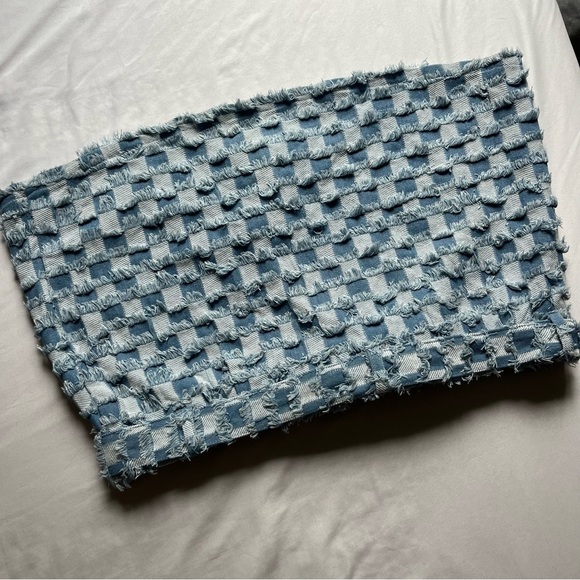 ELSIE & FRED blue denim check frayed distressed y2k butterfly belted mini skirt - Picture 3 of 5